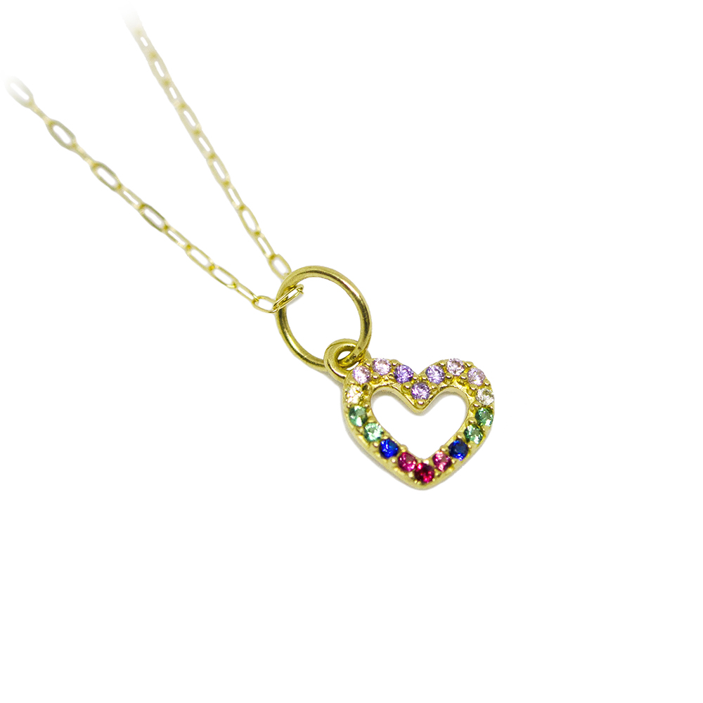 Pingente Cora��o Mini com Zirc�nias em Ouro 18 Kilates - 25465